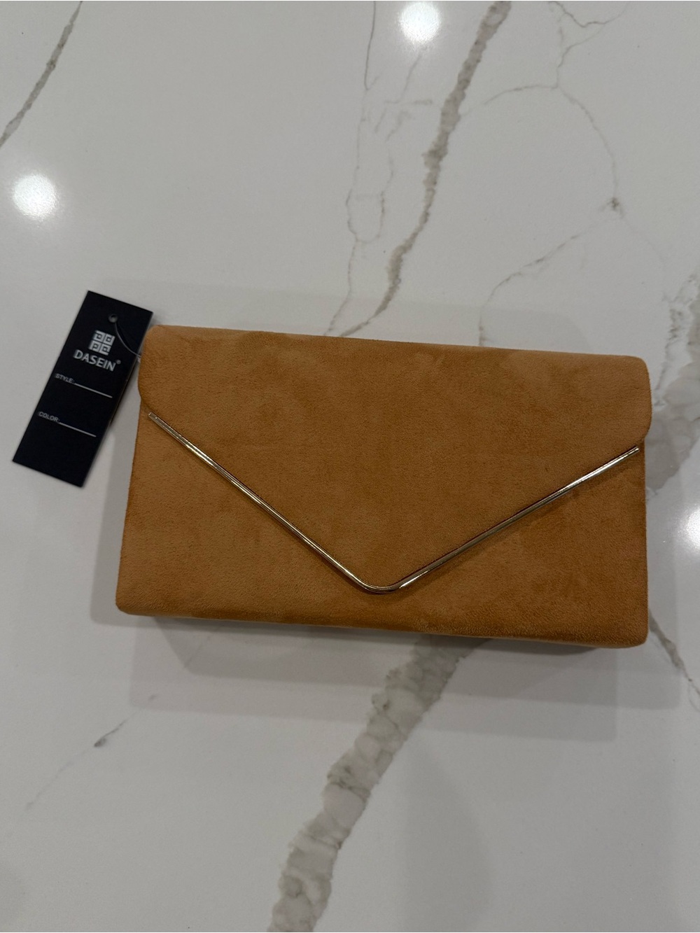Dasein Tan Envelope Clutch with Gold Trim